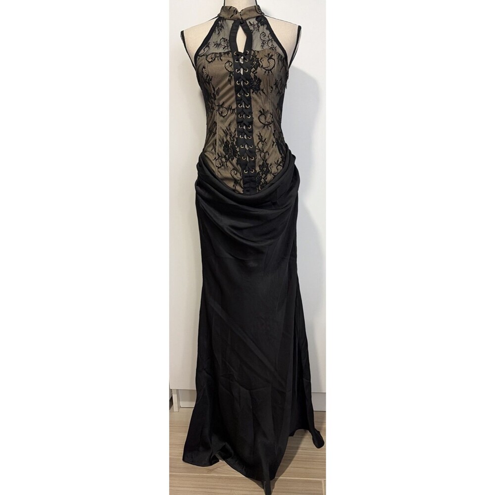 Fashion Nova Nalani Lace Up maxi Gown Black Size Medium